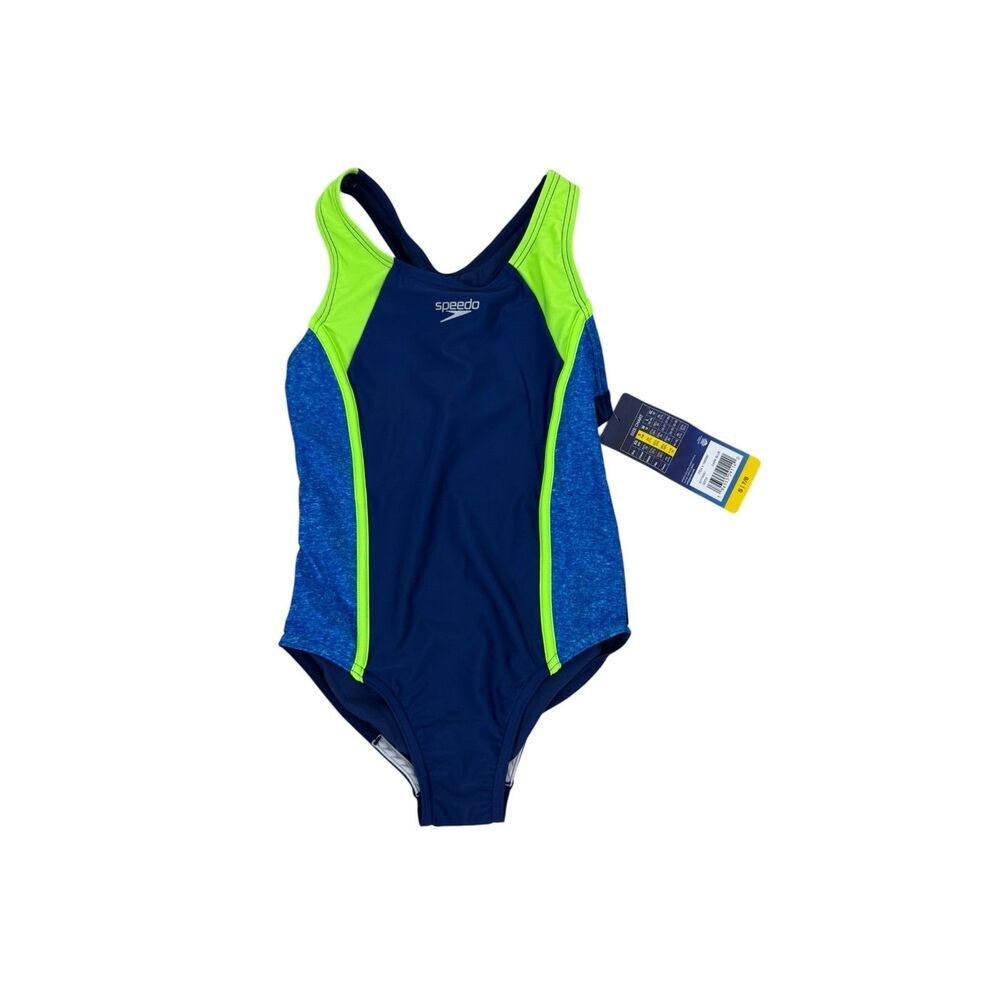 Speedo Girls Blue Green Athletic One Piece Swimsuit NWT Size S